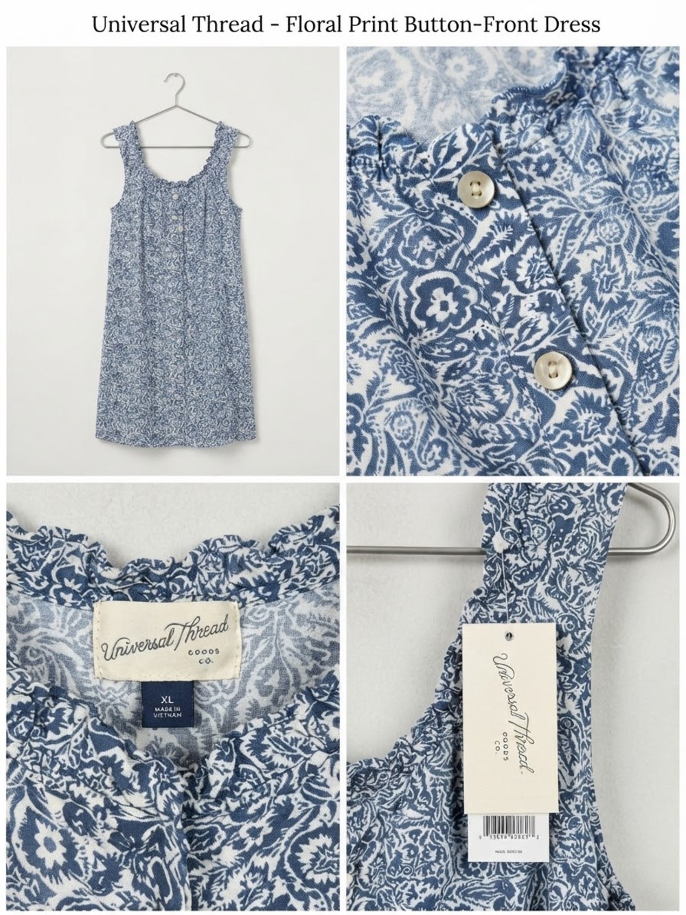 Universal Thread Blue and White Floral Ruffle-Trim Dress